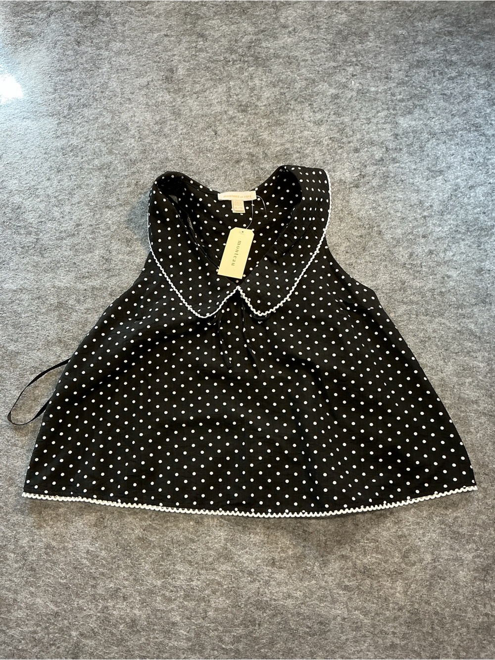 Monteau Sleeveless Black Polka Dot Top with Peter Pan Collar Size XL